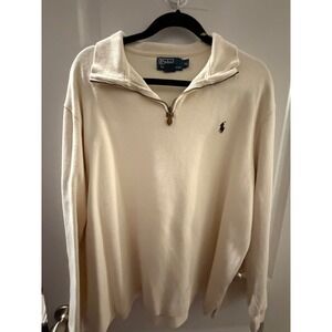 Polo Ralph Lauren Mens XL Cream off White Cotton Quarter Zip Pullover Sweatere
